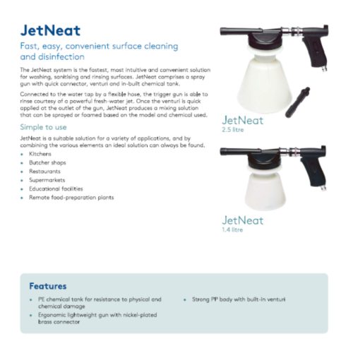  JetNeat portable system, 2.5 l tank, 50 °C - 2 to 6 bar. (LB11483JN) Dose 1 chemical with a rich wet foam and rinse